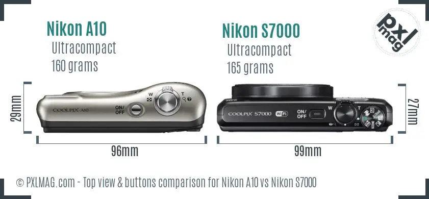 Nikon A10 vs Nikon S7000 top view buttons comparison