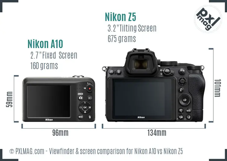 Nikon A10 vs Nikon Z5 Screen and Viewfinder comparison