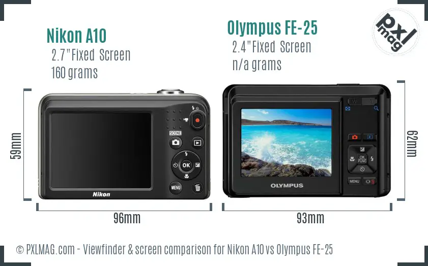 Nikon A10 vs Olympus FE-25 Screen and Viewfinder comparison