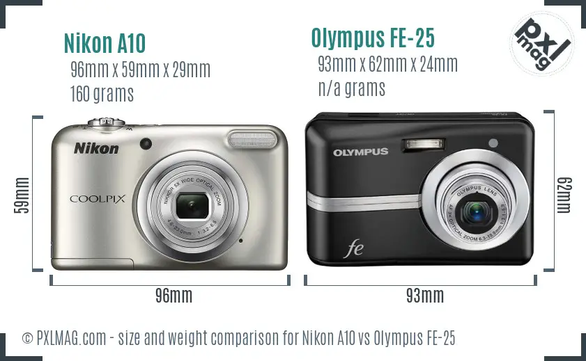 Nikon A10 vs Olympus FE-25 size comparison