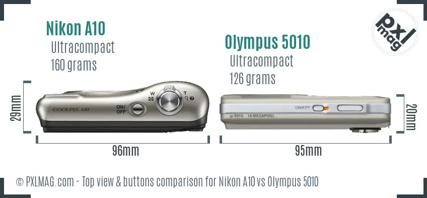 Nikon A10 vs Olympus 5010 top view buttons comparison