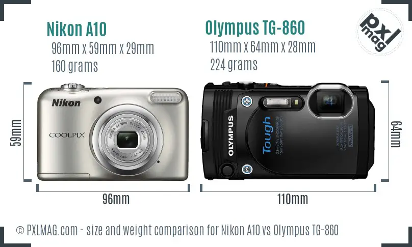 Nikon A10 vs Olympus TG-860 size comparison