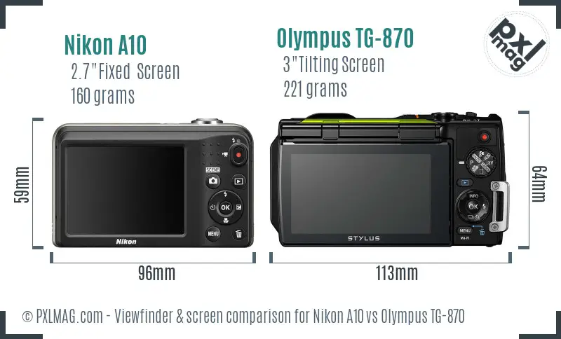 Nikon A10 vs Olympus TG-870 Screen and Viewfinder comparison