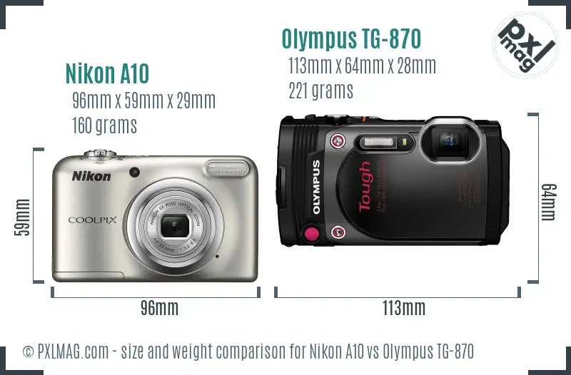 Nikon A10 vs Olympus TG-870 size comparison