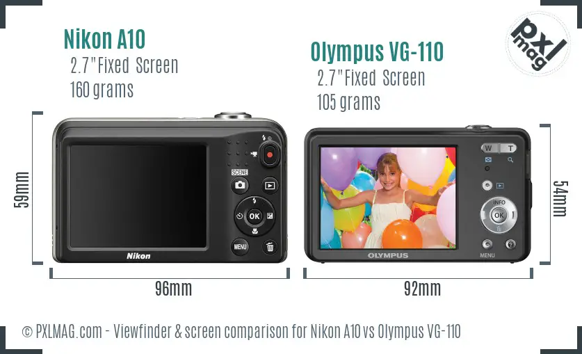 Nikon A10 vs Olympus VG-110 Screen and Viewfinder comparison