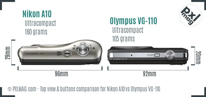 Nikon A10 vs Olympus VG-110 top view buttons comparison