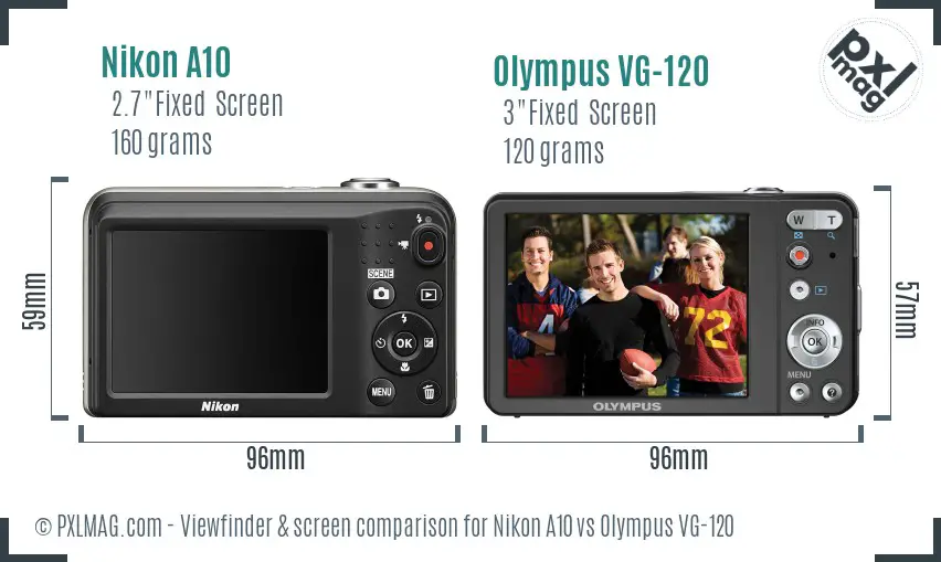 Nikon A10 vs Olympus VG-120 Screen and Viewfinder comparison