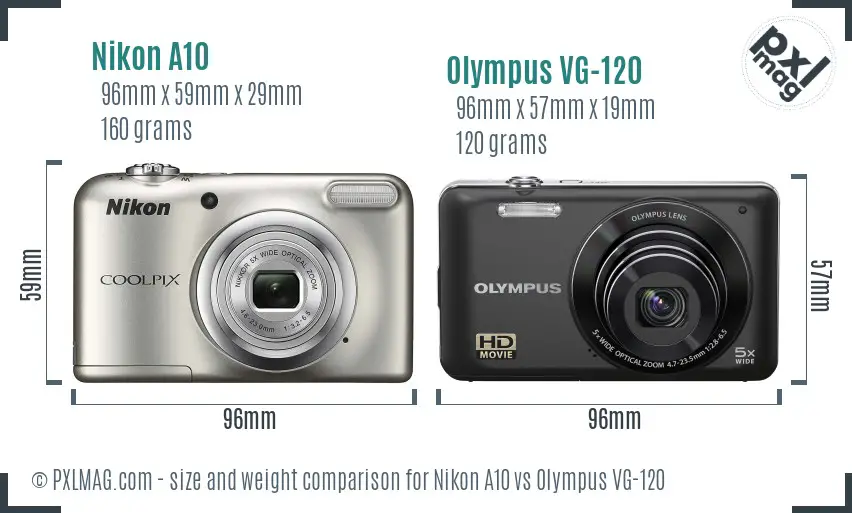 Nikon A10 vs Olympus VG-120 size comparison