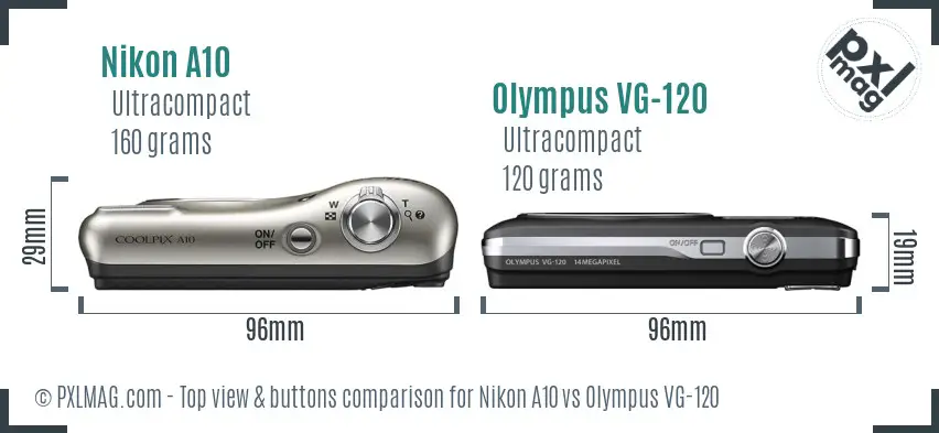 Nikon A10 vs Olympus VG-120 top view buttons comparison
