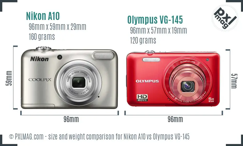 Nikon A10 vs Olympus VG-145 size comparison