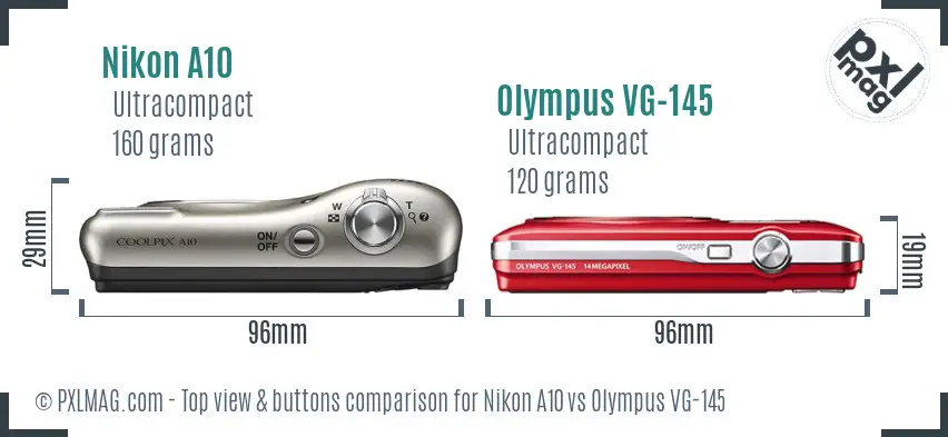 Nikon A10 vs Olympus VG-145 top view buttons comparison