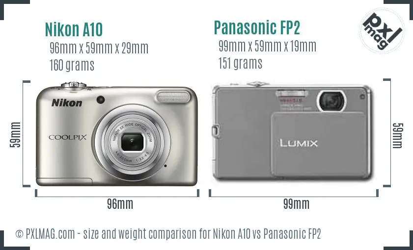 Nikon A10 vs Panasonic FP2 size comparison