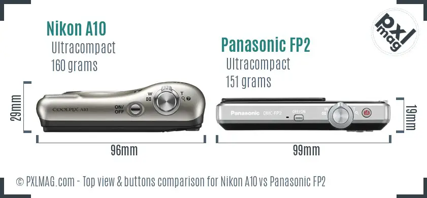 Nikon A10 vs Panasonic FP2 top view buttons comparison