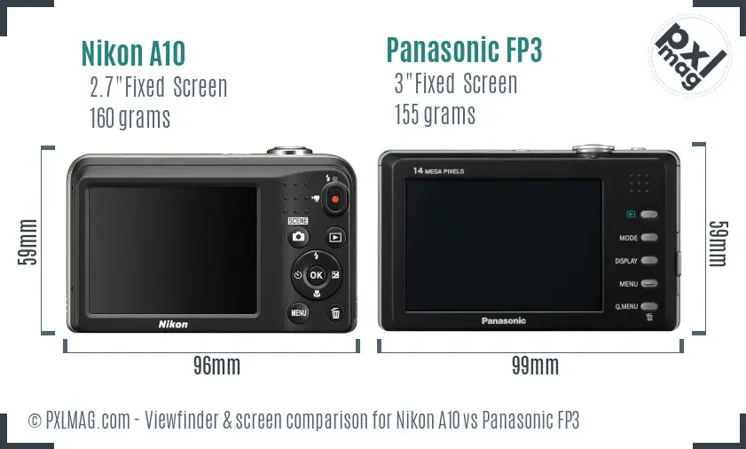 Nikon A10 vs Panasonic FP3 Screen and Viewfinder comparison