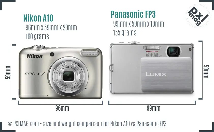 Nikon A10 vs Panasonic FP3 size comparison