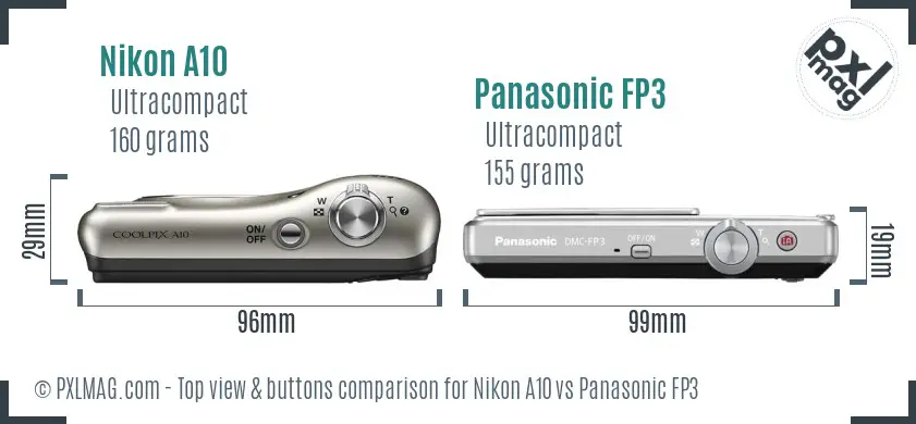 Nikon A10 vs Panasonic FP3 top view buttons comparison