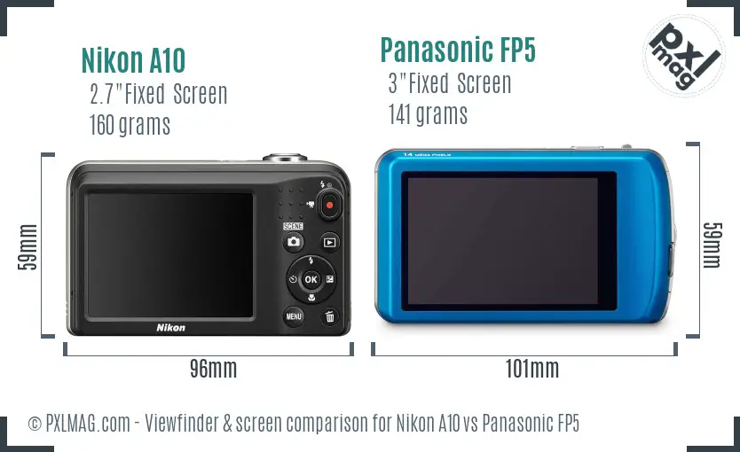 Nikon A10 vs Panasonic FP5 Screen and Viewfinder comparison