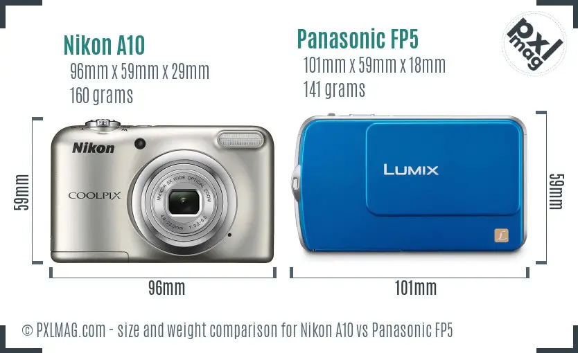 Nikon A10 vs Panasonic FP5 size comparison