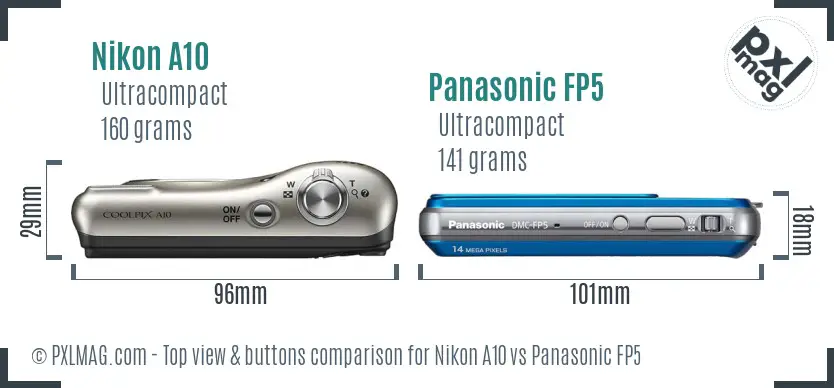 Nikon A10 vs Panasonic FP5 top view buttons comparison