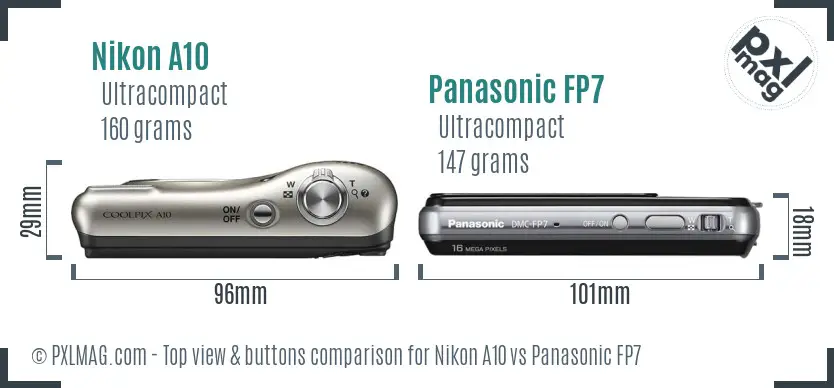Nikon A10 vs Panasonic FP7 top view buttons comparison