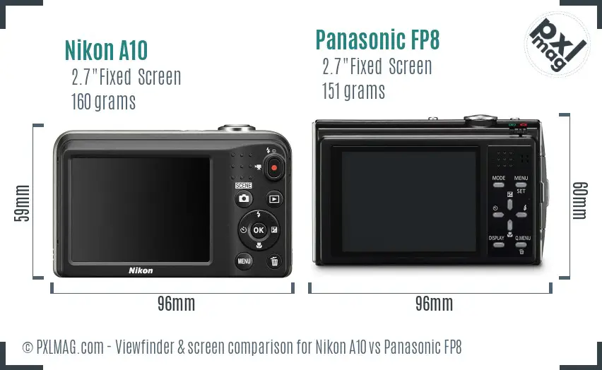 Nikon A10 vs Panasonic FP8 Screen and Viewfinder comparison