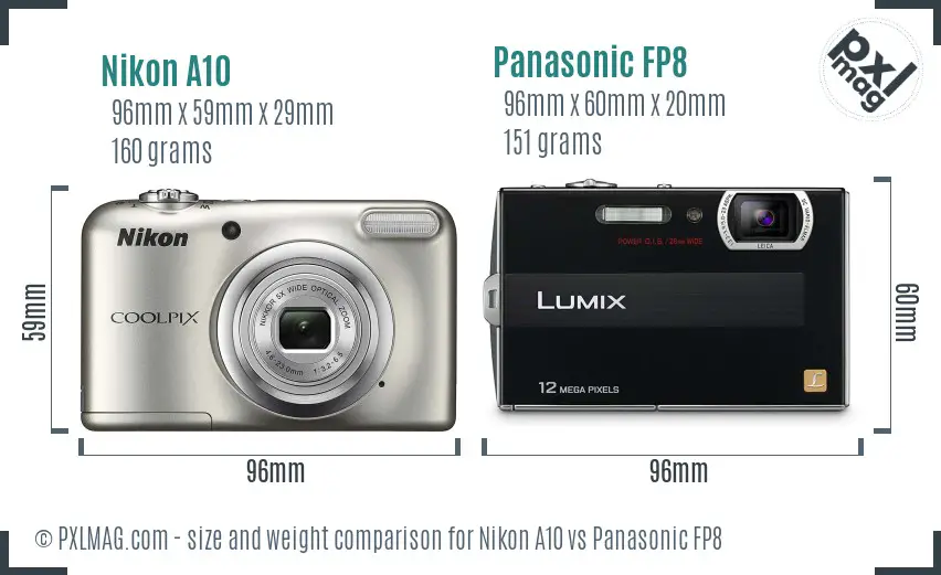 Nikon A10 vs Panasonic FP8 size comparison