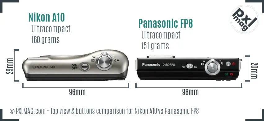 Nikon A10 vs Panasonic FP8 top view buttons comparison