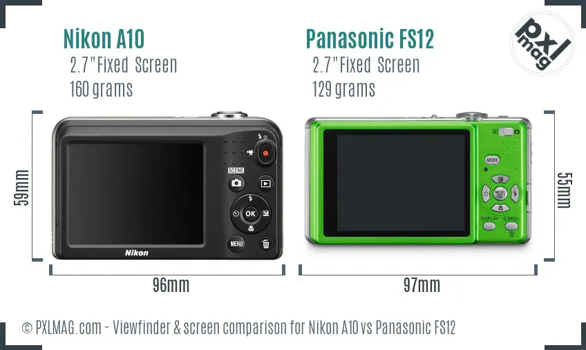 Nikon A10 vs Panasonic FS12 Screen and Viewfinder comparison