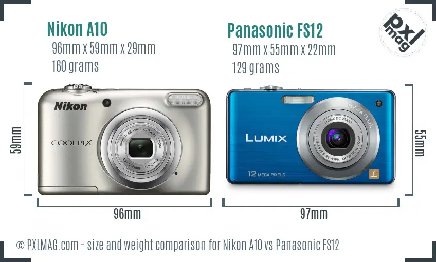 Nikon A10 vs Panasonic FS12 size comparison