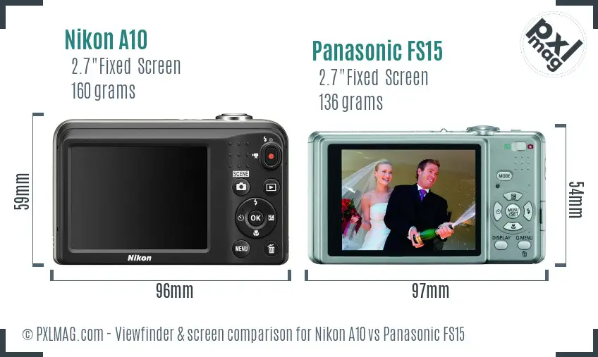 Nikon A10 vs Panasonic FS15 Screen and Viewfinder comparison