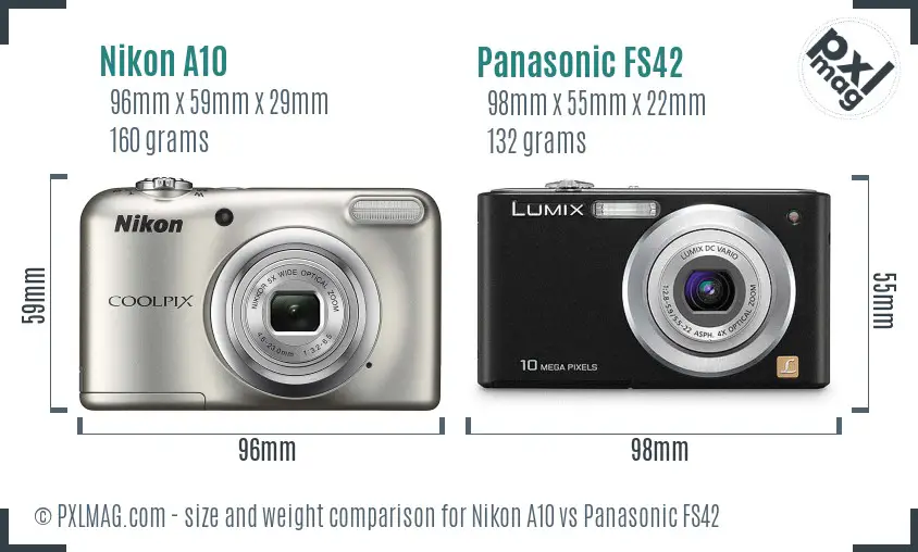 Nikon A10 vs Panasonic FS42 size comparison