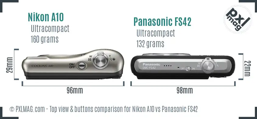 Nikon A10 vs Panasonic FS42 top view buttons comparison