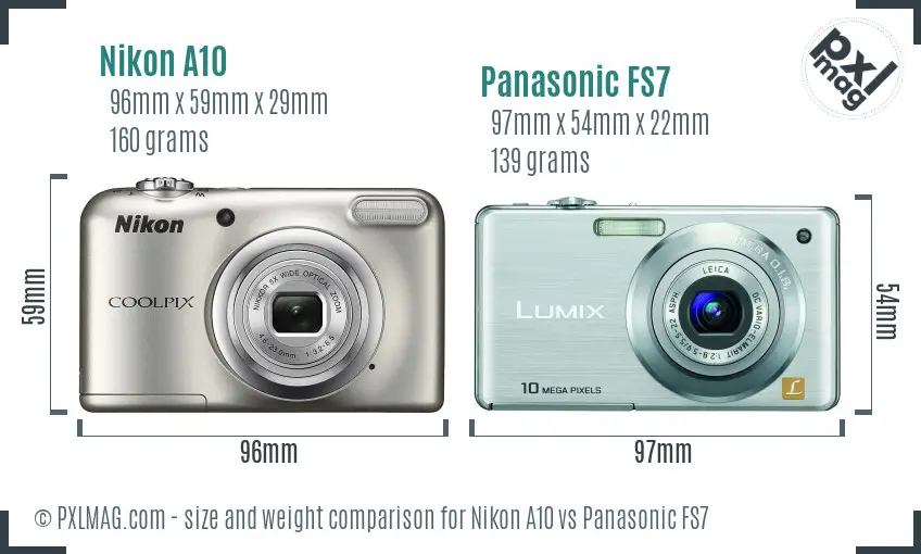 Nikon A10 vs Panasonic FS7 size comparison