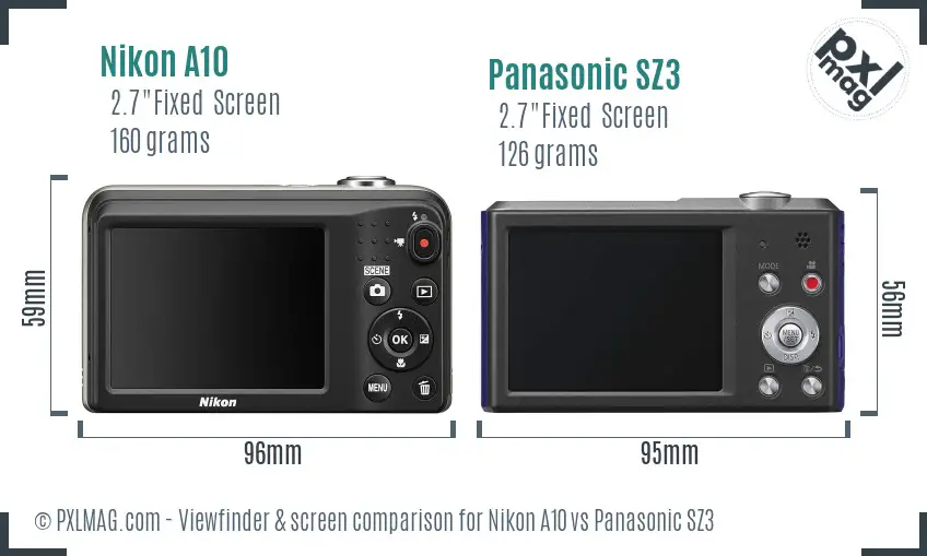 Nikon A10 vs Panasonic SZ3 Screen and Viewfinder comparison