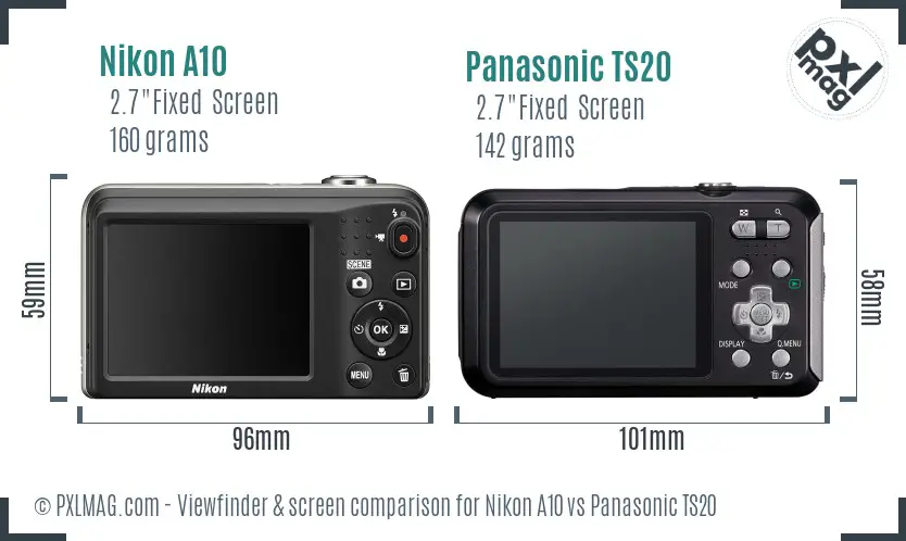 Nikon A10 vs Panasonic TS20 Screen and Viewfinder comparison
