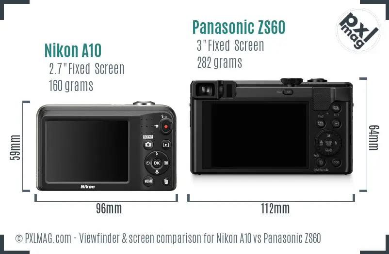Nikon A10 vs Panasonic ZS60 Screen and Viewfinder comparison