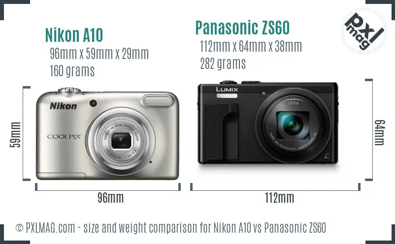 Nikon A10 vs Panasonic ZS60 size comparison