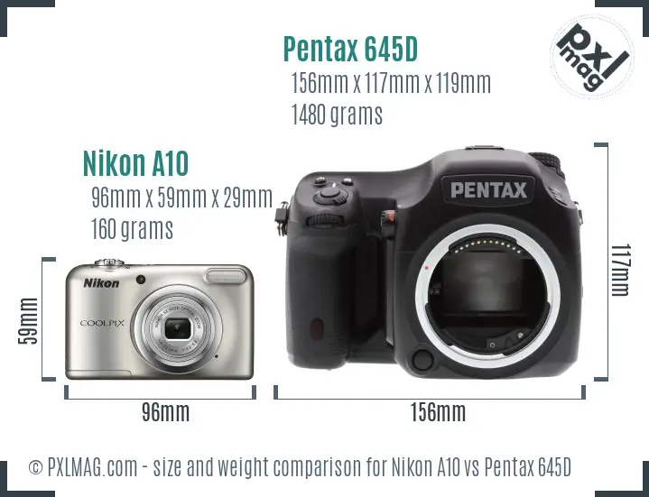 Nikon A10 vs Pentax 645D size comparison
