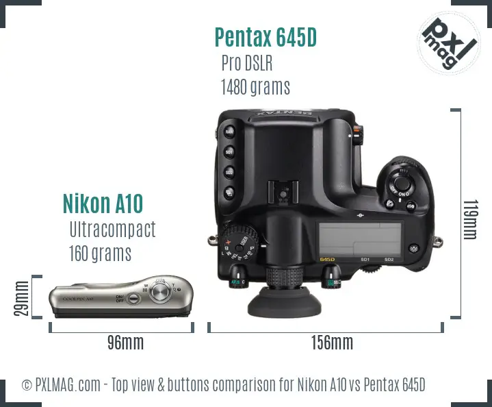 Nikon A10 vs Pentax 645D top view buttons comparison