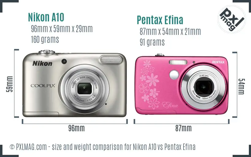 Nikon A10 vs Pentax Efina size comparison