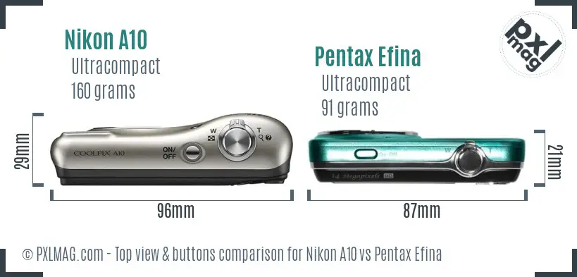 Nikon A10 vs Pentax Efina top view buttons comparison
