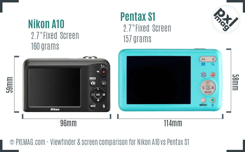 Nikon A10 vs Pentax S1 Screen and Viewfinder comparison