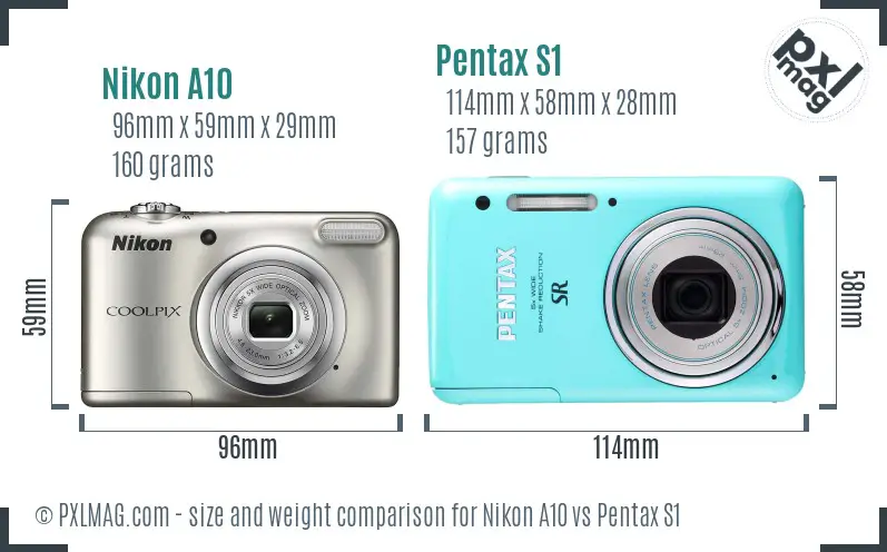 Nikon A10 vs Pentax S1 size comparison