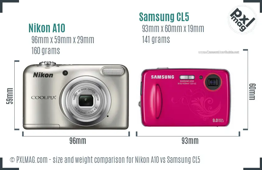 Nikon A10 vs Samsung CL5 size comparison