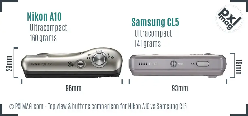 Nikon A10 vs Samsung CL5 top view buttons comparison