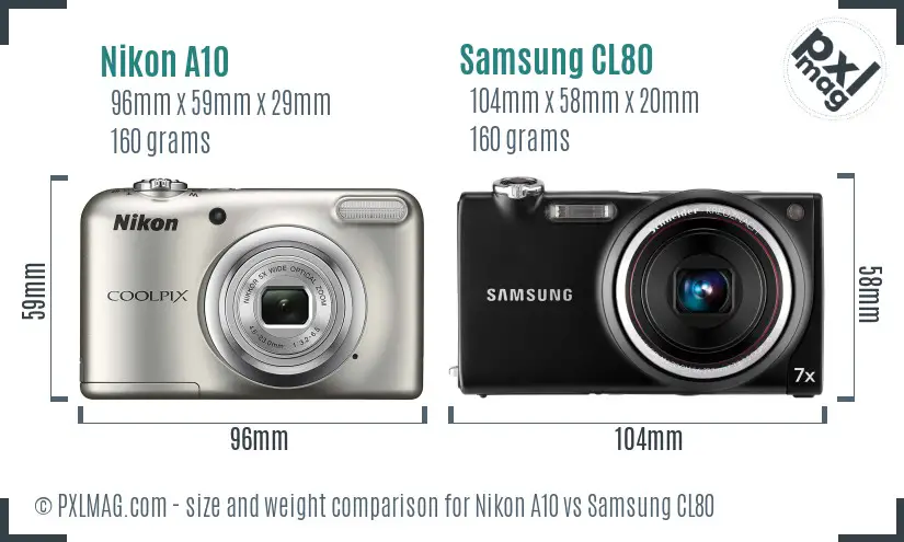 Nikon A10 vs Samsung CL80 size comparison