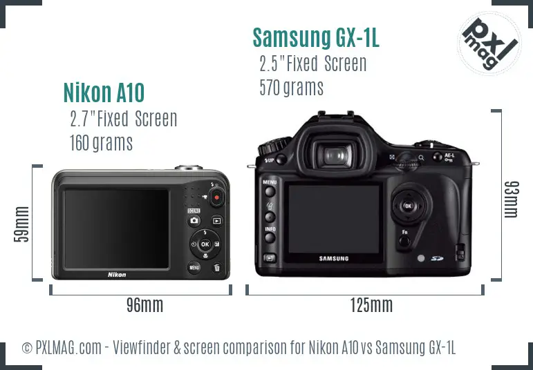 Nikon A10 vs Samsung GX-1L Screen and Viewfinder comparison