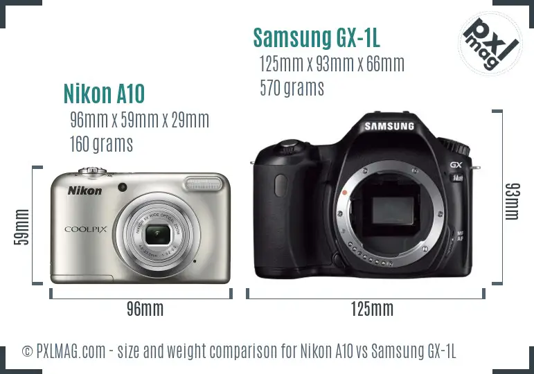 Nikon A10 vs Samsung GX-1L size comparison