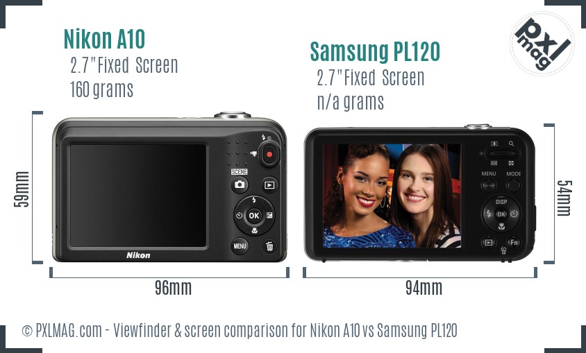 Nikon A10 vs Samsung PL120 Screen and Viewfinder comparison