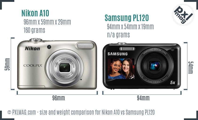 Nikon A10 vs Samsung PL120 size comparison Nikon A10 vs Samsung PL120 size comparison